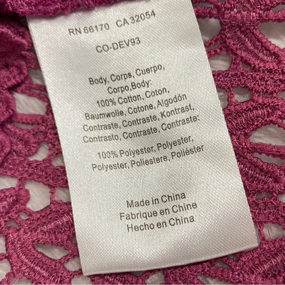 Chloe Oliver Anthropologie Magenta Pink Bell Sleeve Lace Crochet Blouse Top - Picture 7 of 11